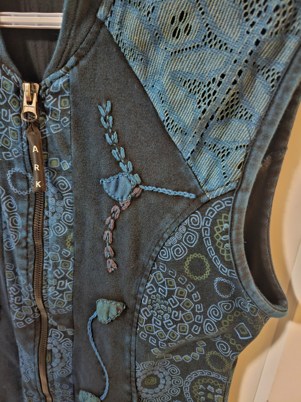 Dark Teal Hippie Boho Embroidered Zip-Up Vest by Ark Imports - Picture 4 of 11
